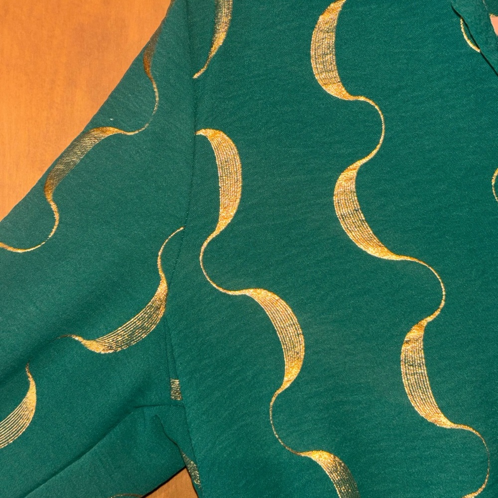 Alex & Parker Emerald Green & Gold Wavy Crescent Blouse Top Size Small NWT - Picture 4 of 15